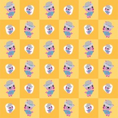 Pig Wearing a Hat While Waving Cute Illustration, Cartoon Funny Character, Pattern Wallpaper 