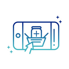 online health, smartphone shopping basket pharmacy app covid 19 pandemic gradient line icon