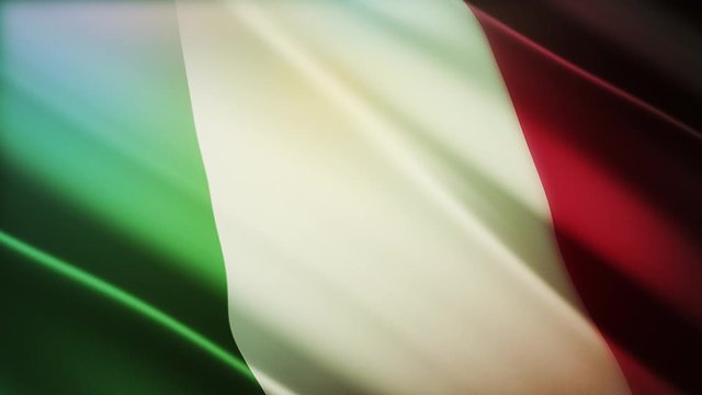 4k Italy National flag slow loop seamless waving with visible wrinkles in Italian wind blue sky background.A fully digital rendering;animation loops at 20 seconds.