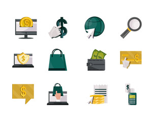 payments online, money finance commerce technology icons set flat icon shadow