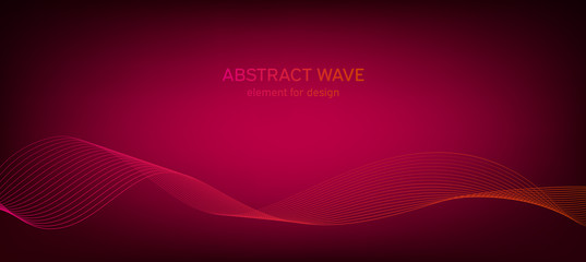 Abstract wave element for design. Digital frequency track equalizer. Stylized line art background. Colorful shiny wave with lines created using blend tool. Curved wavy line, smooth stripe Vector
