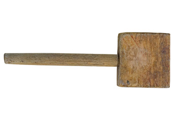 Old wooden mallet (hammer). on a white background. isolated