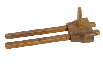 Old woodworking marker gauge tool. Isolated on a white background