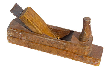 Plane old wooden jointer tool. Isolated on a white background