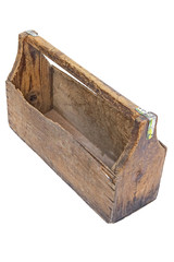 Empty Vintage WoodenTool Box.  Isolated on a white background.