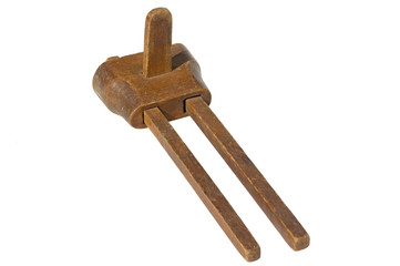 Old woodworking marker gauge tool. Isolated on a white background