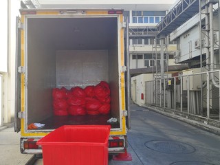 Soft focus on Pick-up truck of Biomedical waste,hospital waste in a hospital  - Logistics control in hospitals