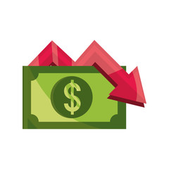 down arrow banknote money stock market crash isolated icon