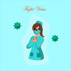 Basic RGB ilustration vector graphic of Vaccine and syringe injection. Tired and sick doctor is finding cure for corona virus