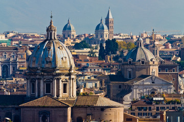 Fototapeta na wymiar Panoramic italian rooftops in central Rome
