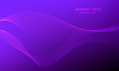 Abstract wave element for design. Digital frequency track equalizer. Stylized line art background. Colorful shiny wave with lines created using blend tool. Curved wavy line, smooth stripe Vector