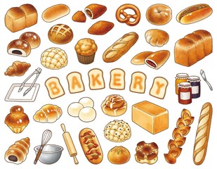 パン屋さんベクターイラストセット