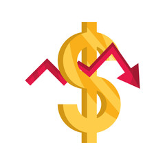 arrow pointing downwards showing crisis money stock market crash isolated icon