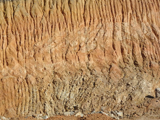 Naklejka premium Erosion at ground and slopes is caused by rainfall. The soil structure is weak and there are landslide. Safety measure has been taken in some area.