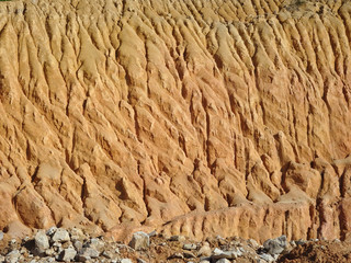 Erosion at ground and slopes is caused by rainfall. The soil structure is weak and there are landslide. Safety measure has been taken in some area.