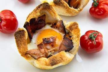 Toast bread with cheese, bacon and egg