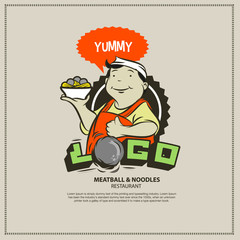 Meatball and Noodles Food corner and restaurant vector logo.