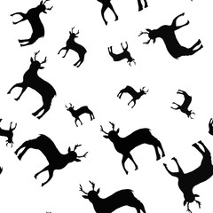 Seamless pattern with black silhouettes of deer