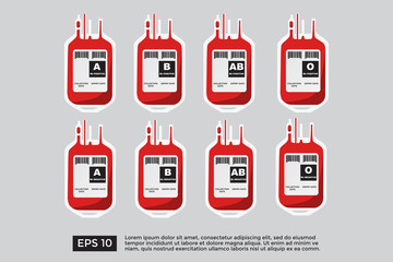 Plastic blood bag for all blood type, A, B, AB, O. Donate blood concept.