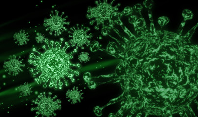 Concept design of microscopic virus corona by 3d render