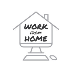 Work from home text in computer screen illustration. Lettering style message for quarantine times in coronavirus pandemic outbreak. 