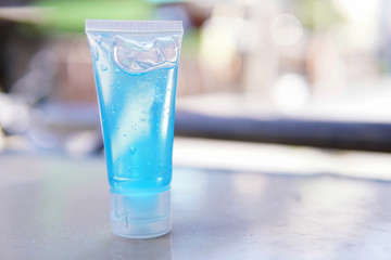 alcohol gel on top of stainless steel. Blur background