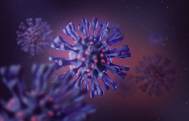 Fototapeta premium Generic Purple Virus with Magenta Details, 3D Render Illustration, Microscopic Illustrative Dangerous Virus, Purple Background 01