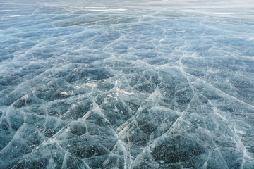 crack thick ice crystals at Baikal lake in winter season