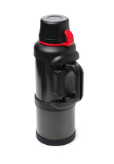 Metal thermos close up, isolate on a white background