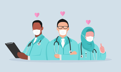 Doctor is a hero. thank you doctors and nurse. you are the best. from doctors with love. against viruses. vector illustration