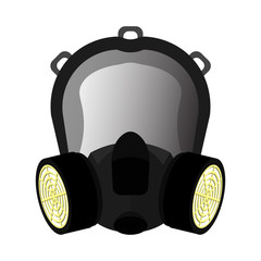 Safety mask for breathing protection. Chemical respirator with two filters. Isolated vector on white background
