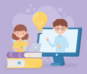education online student girl and teacher in class virtual books