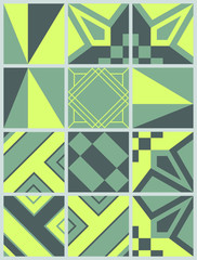 Tile background with yellow, green and grey geometric mosaic pattern