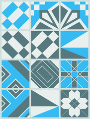 Tile background with blue and grey geometric mosaic pattern