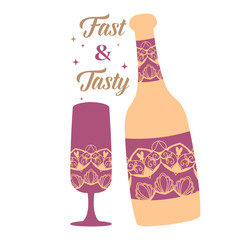 Mustard unique color of Glass and bottle angela for party celebration. Vector