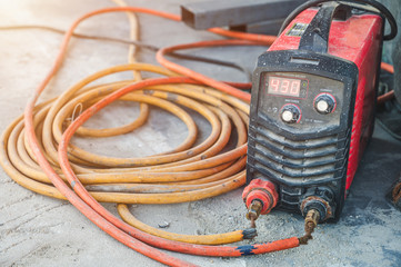 Closeup inverter welding machine using IGBT (insulated gate bipolar transistor) technology in...