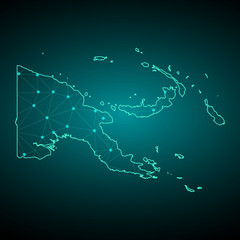 Map of Papua new guinea. Wire frame 3D mesh polygonal network line, design sphere, dot and structure. communications map of Papua new guinea. Vector Illustration EPS10