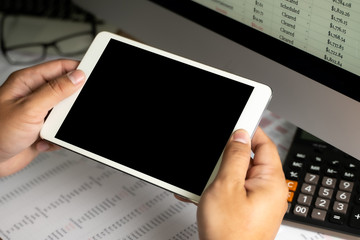 Accounting analysis businessman hand working Strategy Research analyzing financial data and charts