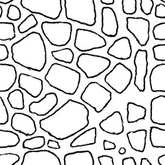Stones handdrawn seamless black and white pattern. Vector illustration.