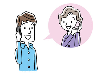 Fototapeta premium Young man calling a senior woman