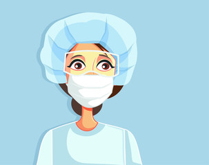 Female Doctor Wearing Protective Work Gear Vector Illustration