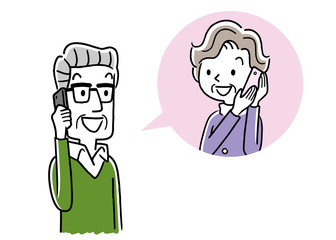 Senior man calling senior woman