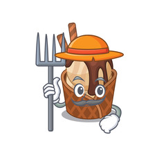 coffee ice cream in Farmer cartoon character with hat and pitchfork