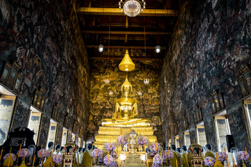 Fototapeta na wymiar Buddha statue amulets of Buddhism religion in the temple, Thailand.