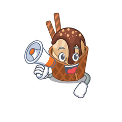 An icon of coffee ice cream holding a megaphone