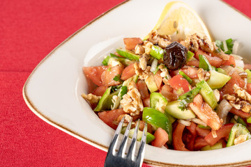 Traditional caucasian salad with grilled vegetables 