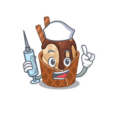 Friendly nurse of coffee ice cream mascot design holding syringe