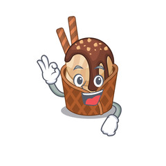 coffee ice cream cartoon character design style making an Okay gesture
