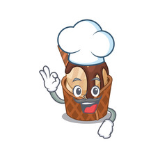 Cute coffee ice cream cartoon character wearing white chef hat