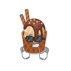 Super cool coffee ice cream mascot character wearing black glasses